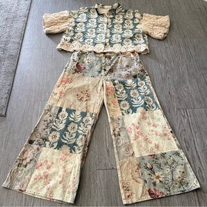 A Rare Bird Embellished Botanical Patchwork Pants(only) NWT